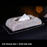 New Luxury Pearls Car Tissue Box Crystal Diamond Block type Tissue Boxes Holder for Women Paper Towel Cover Case Car Styling